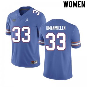 Women's Florida Gators #33 Princely Umanmielen NCAA Nike Blue Authentic Stitched College Football Jersey JGX1762ZG